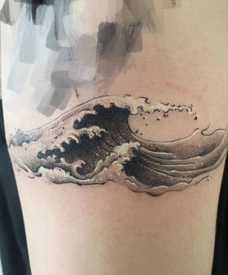 海浪纹身图片_手臂点刺浪花纹身图案