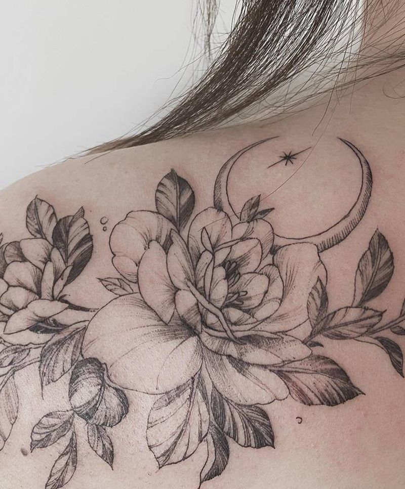 素花纹身图片_肩部素花清新纹身图案