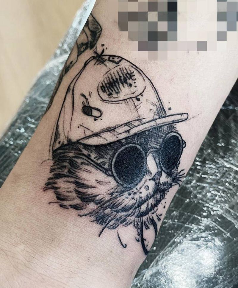 卡通猫纹身图片_手臂水墨猫卡通纹身图案