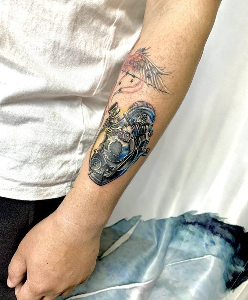 机械心纹身图片_手臂欧美写实纹身图案