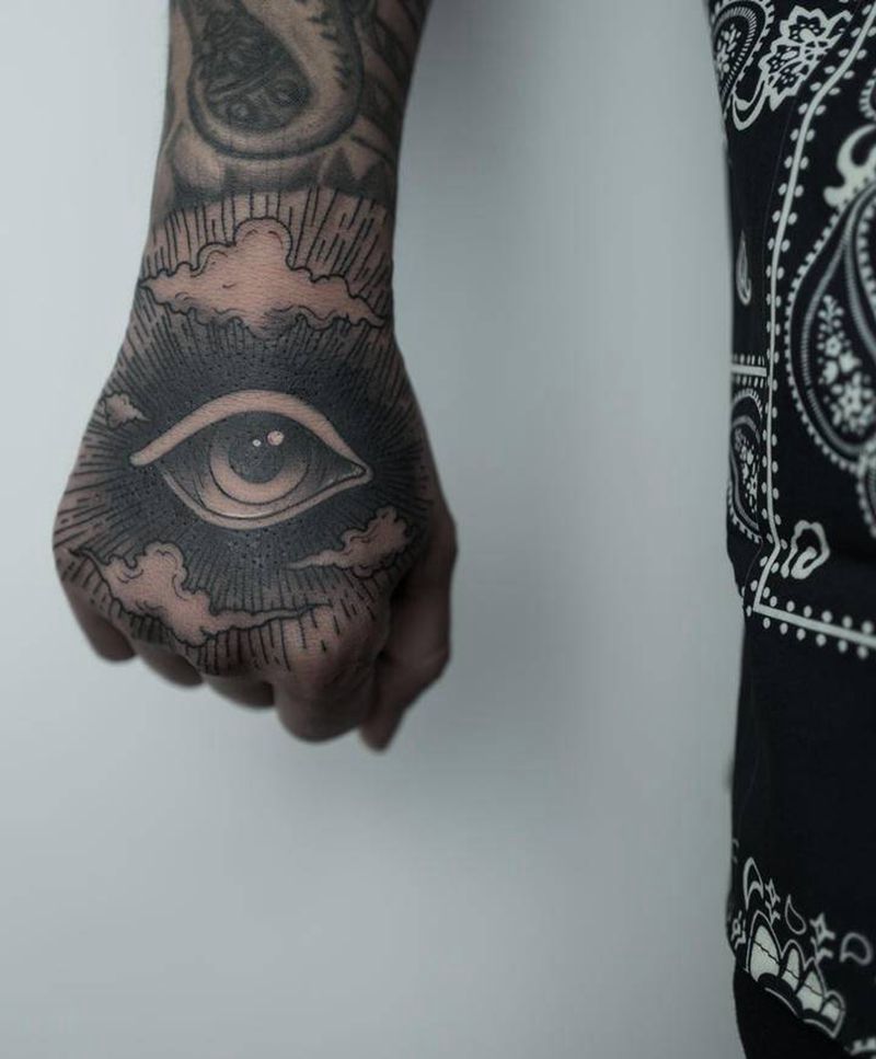 上帝之呀纹身图片_手部纹身图案