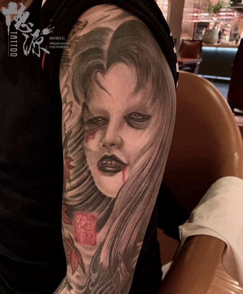 生首纹身图片_手臂纹身图案