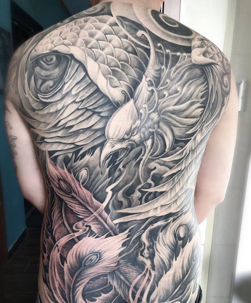 满背凤凰纹身图片_背部臀部纹身图案