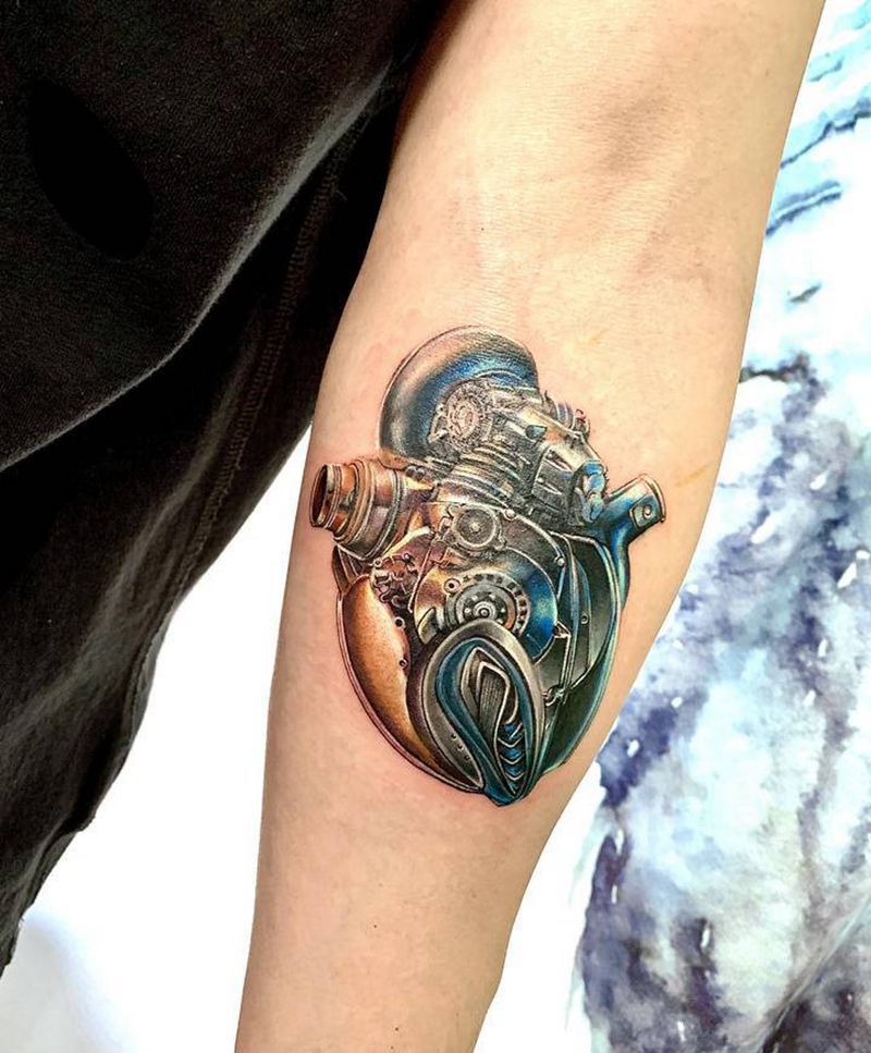 遮盖机械心纹身图片_手臂欧美写实纹身图案