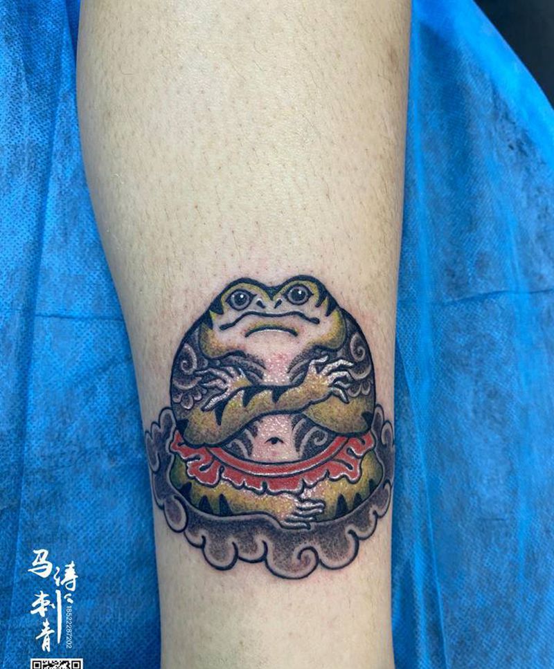 青蛙纹身作品纹身图片_腿部脚部老传统新传统纹身图案