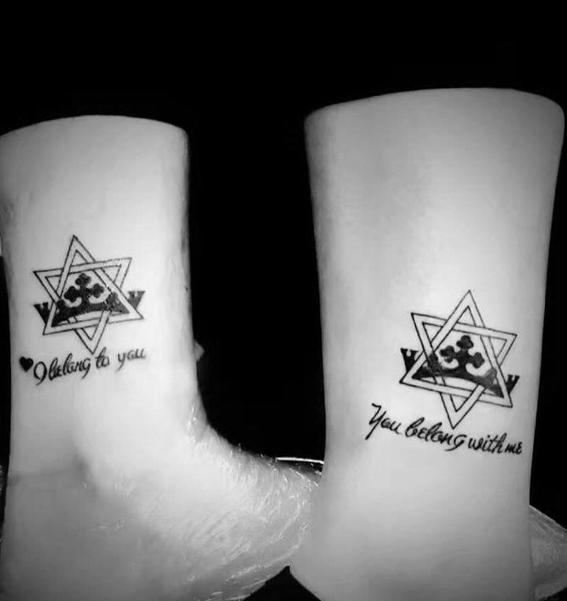 六芒星 小清新纹身图片_成品腿部欧美清新几何纹身图案