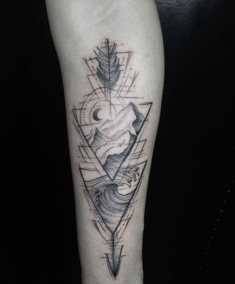 点线纹身图片_成品手臂欧美几何纹身图案