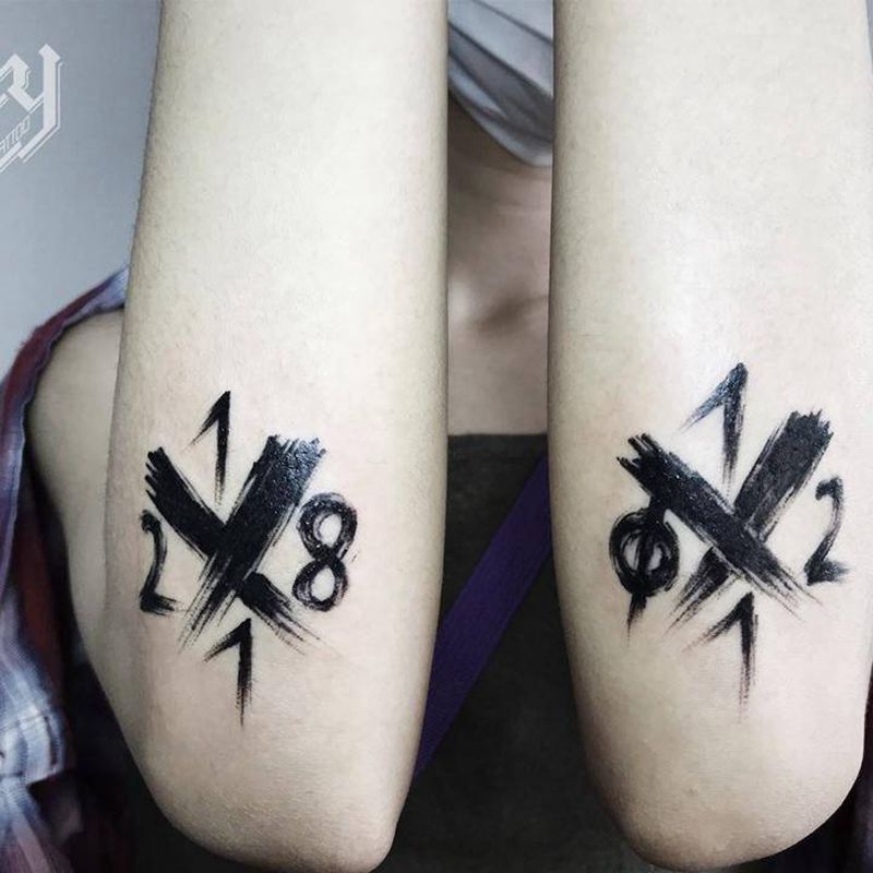 父母生日纹身图片_手臂欧美写实笔触纹身图案