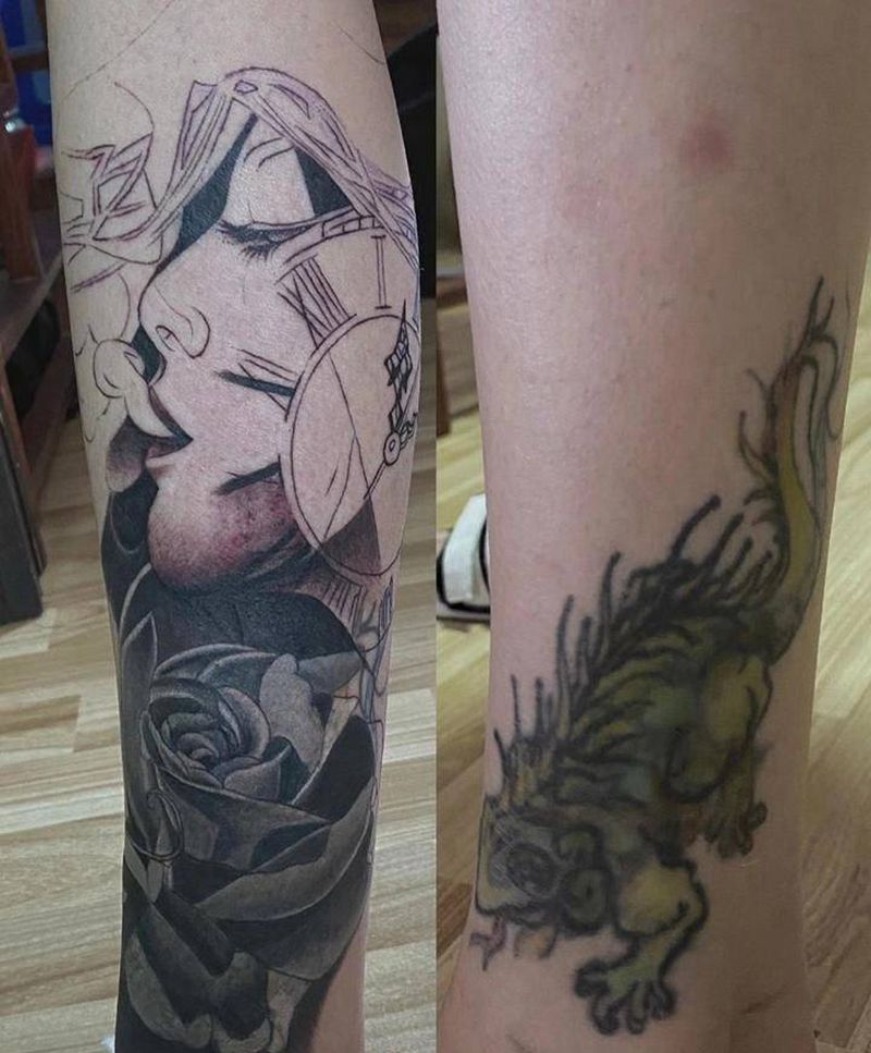 覆盖纹身图片_腿部欧美写实覆盖纹身图案