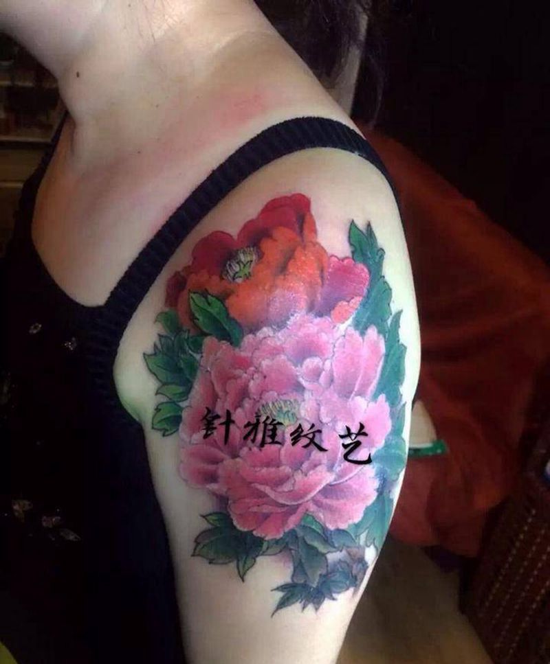 牡丹麻药效果纹身图片_