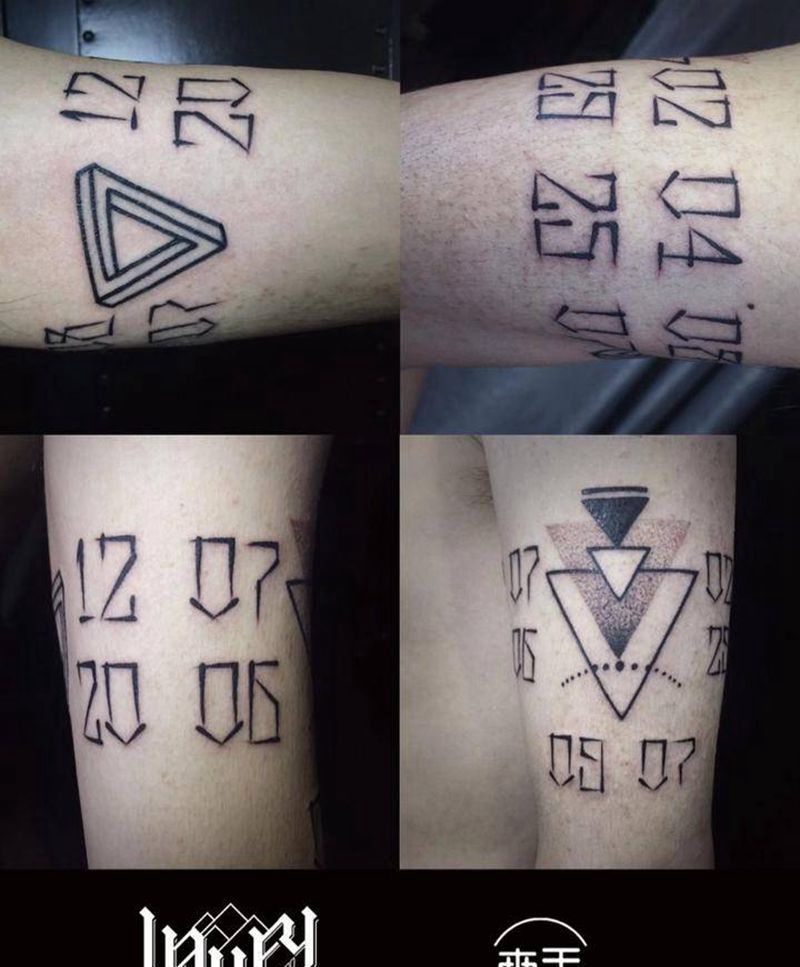 臂环拼接纹身图片_手臂成品欧美清新几何字符纹身图案