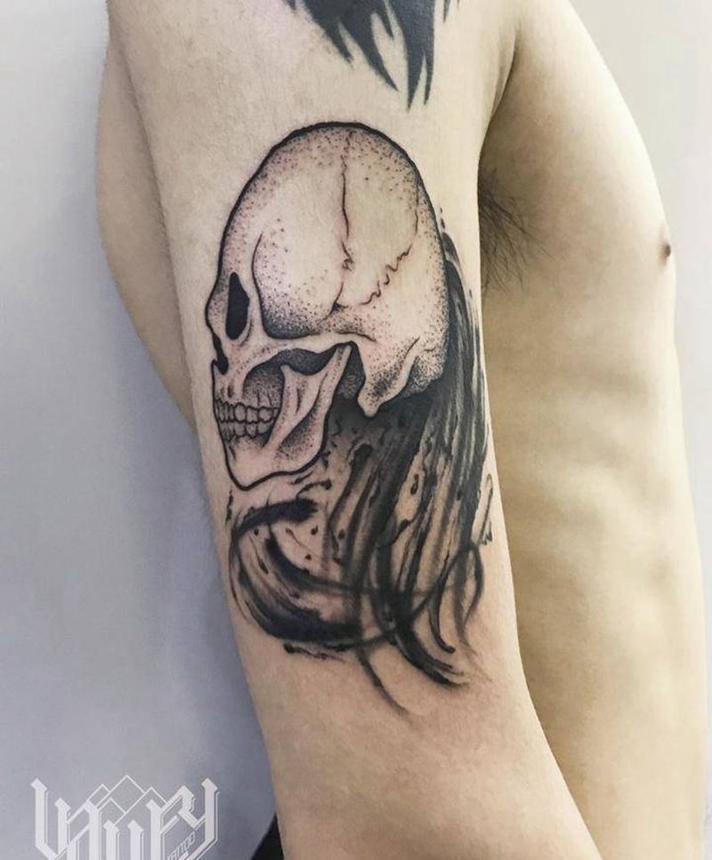 点刺骷髅纹身图片_手臂点刺纹身图案