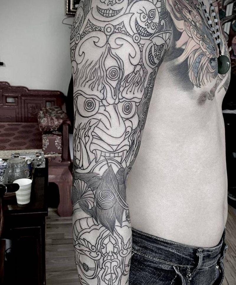 黑天纹身图片_手臂新传统纹身图案