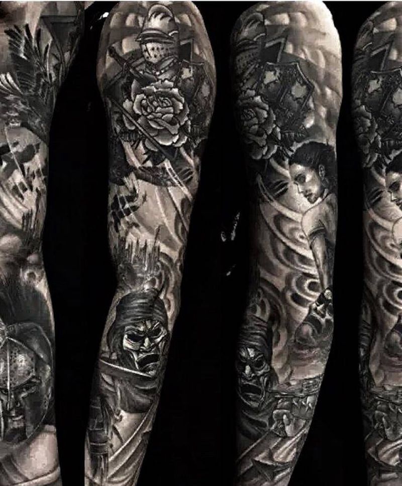 斯巴达纹身图片_手臂欧美人物纹身图案