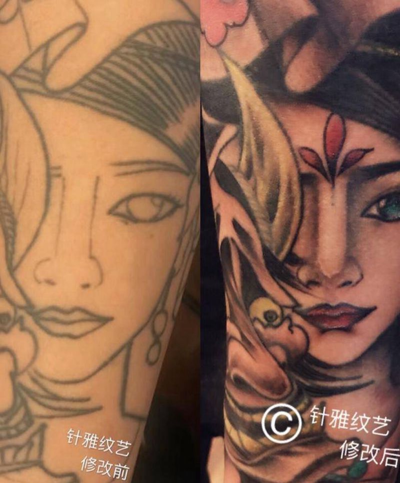修改小臂艺妓纹身图片_