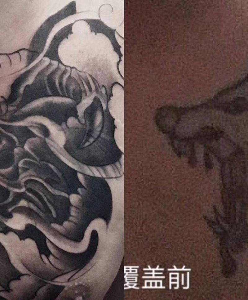 唐狮覆盖纹身图片_