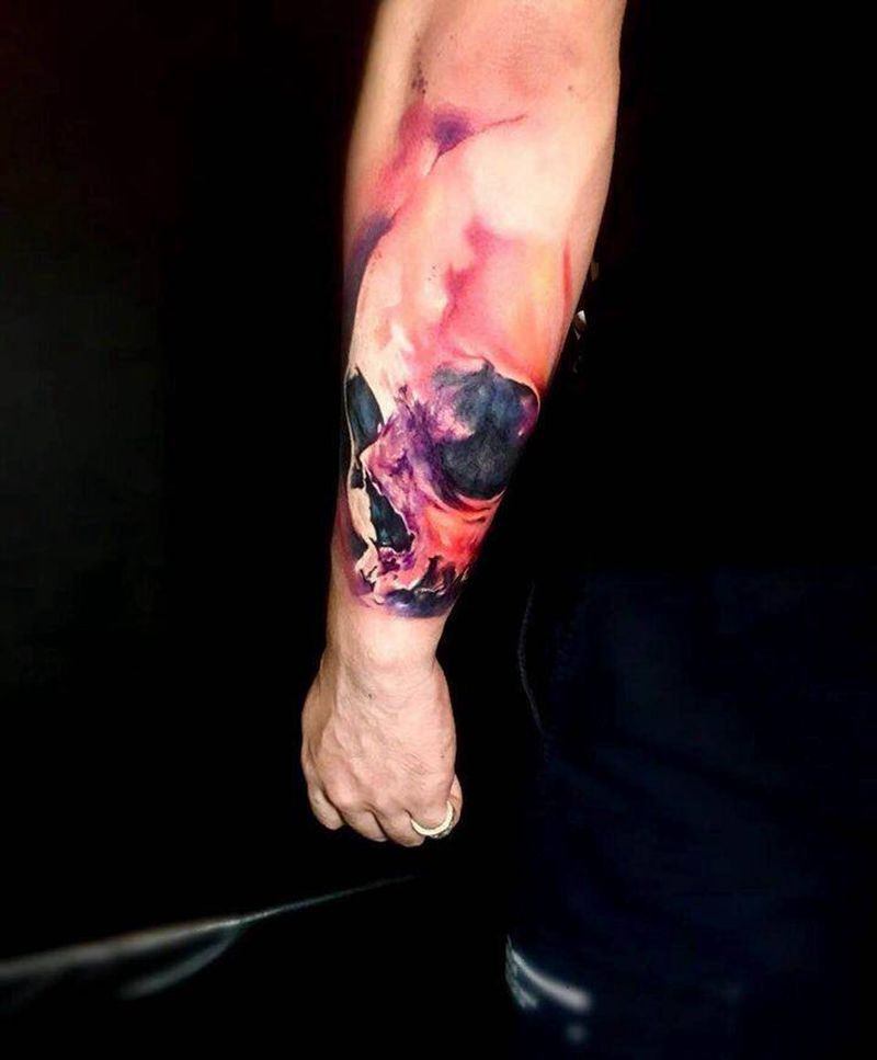 彩色骷髅纹身图片_成品手部手臂欧美写实人物纹身图案