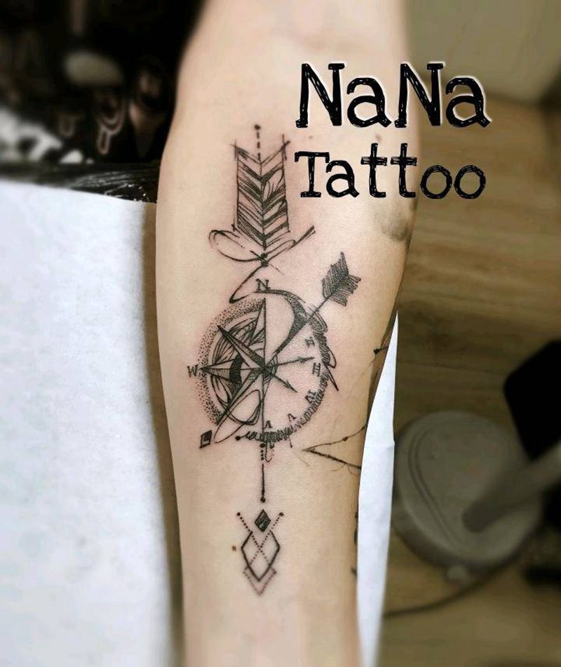 素描指南针纹身图片_