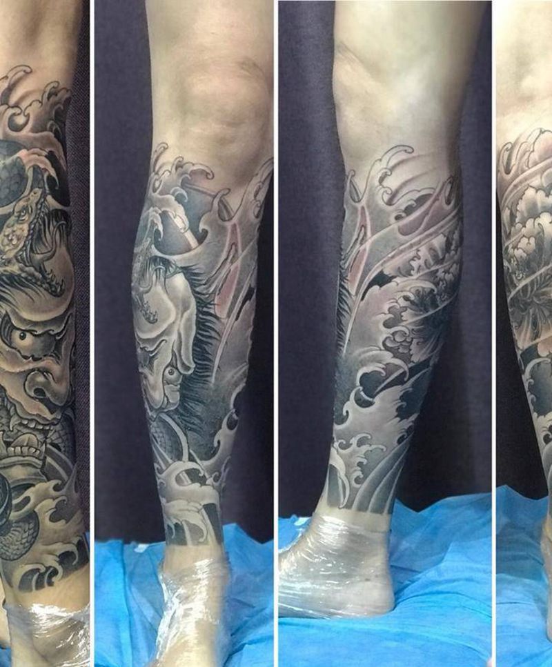 般若牡丹纹身图片_腿部手臂纹身图案