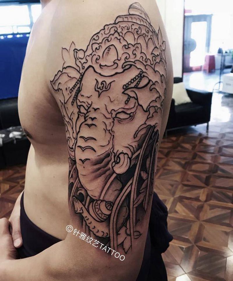 大臂象神未完成纹身图片_