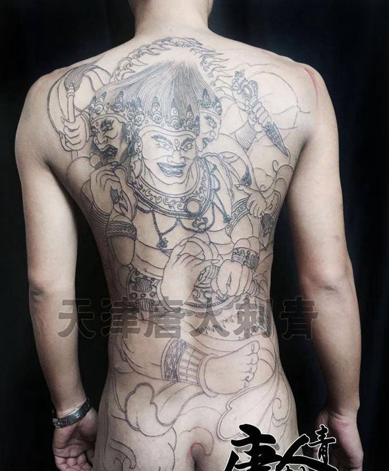 金刚夜叉明王线条完毕纹身图片_