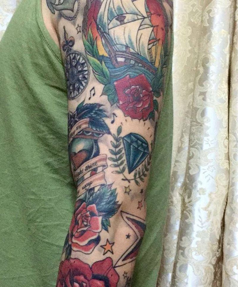 school拼臂纹身图片_成品手臂欧美贴纸动物人物植物情侣原创纹身图案