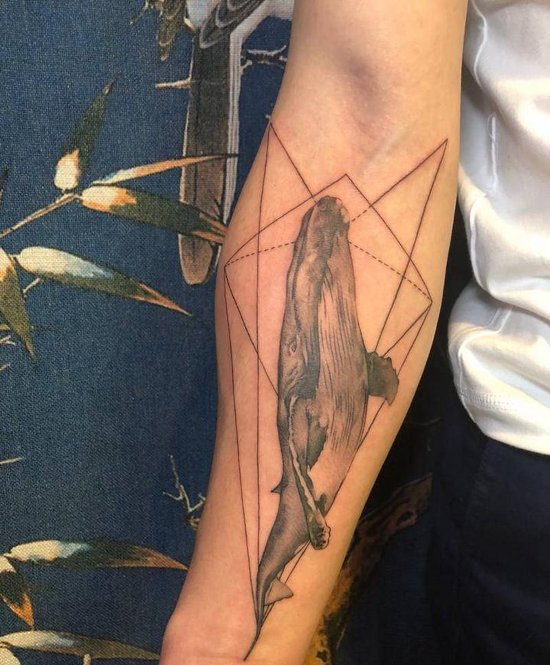 鲸鱼纹身图片_成品手臂欧美清新几何动物纹身图案