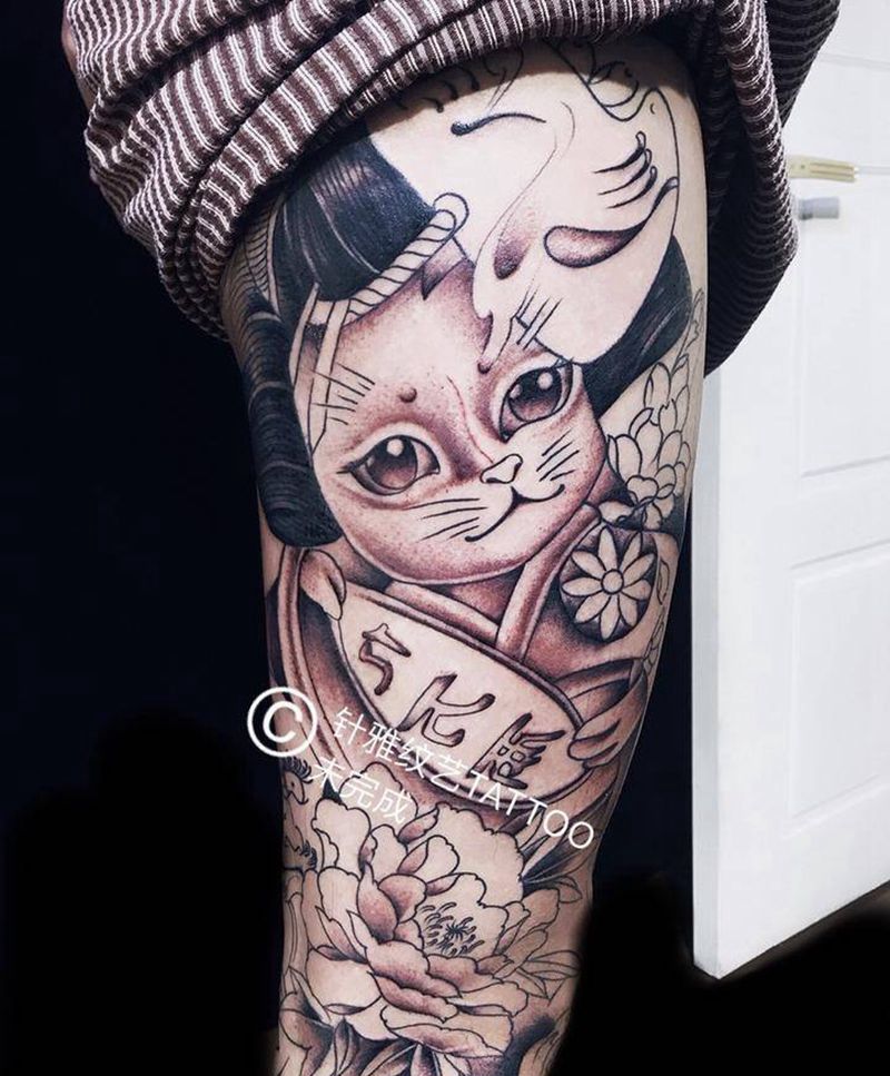 招财猫纹身图片_