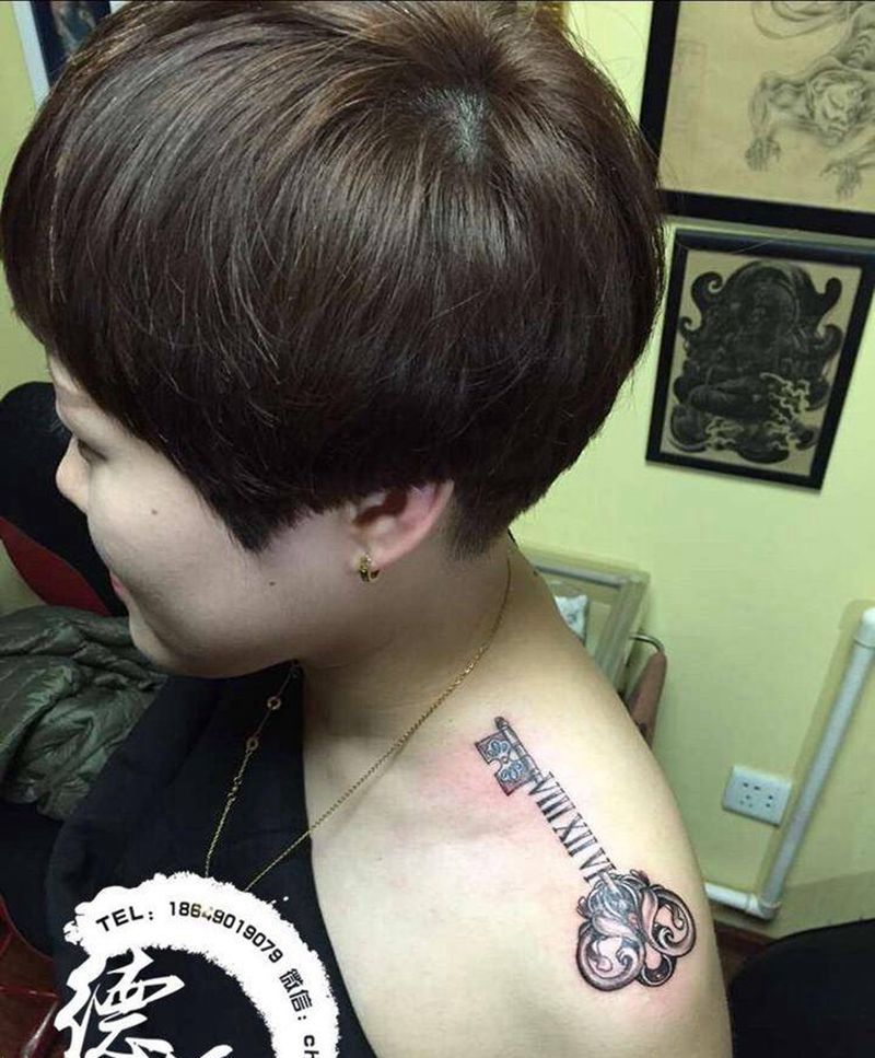 钥匙 罗马数字纹身图片_成品纹身图案