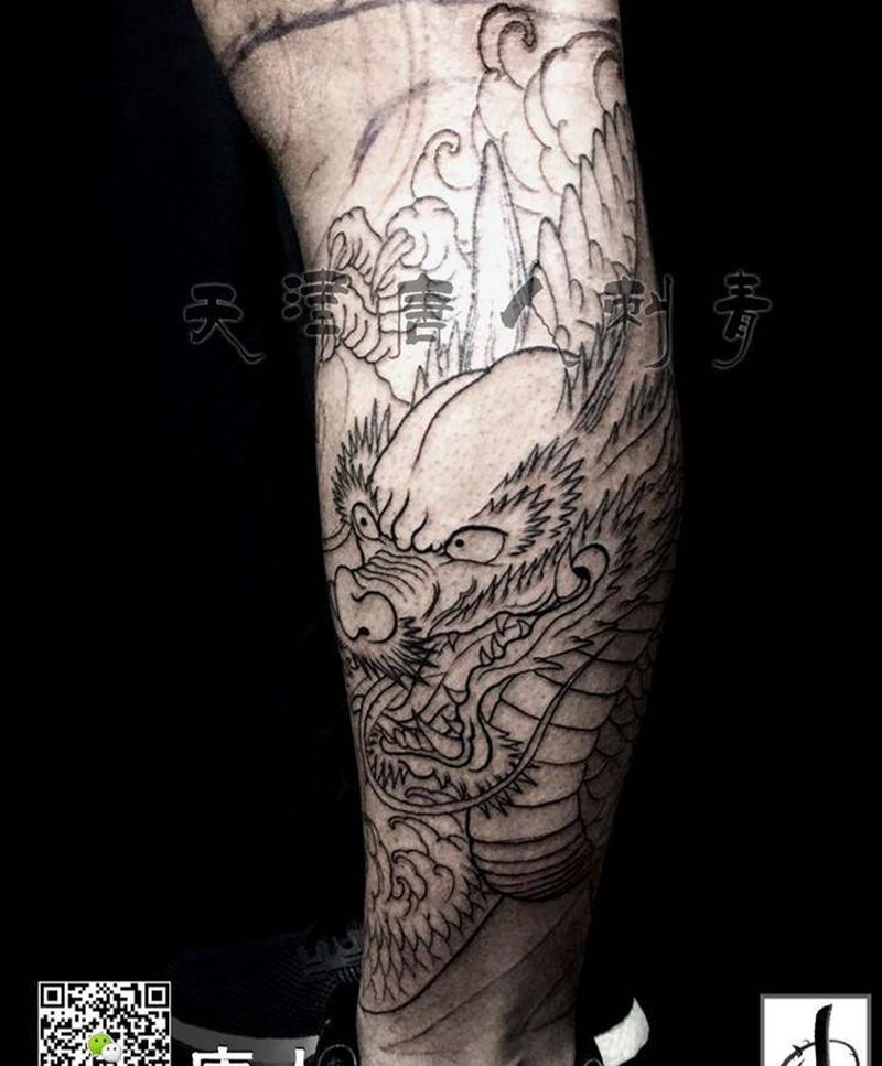 包腿龙割线完成 待续纹身图片_