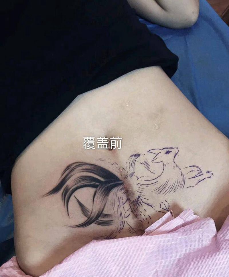 覆盖刀疤未完成纹身图片_