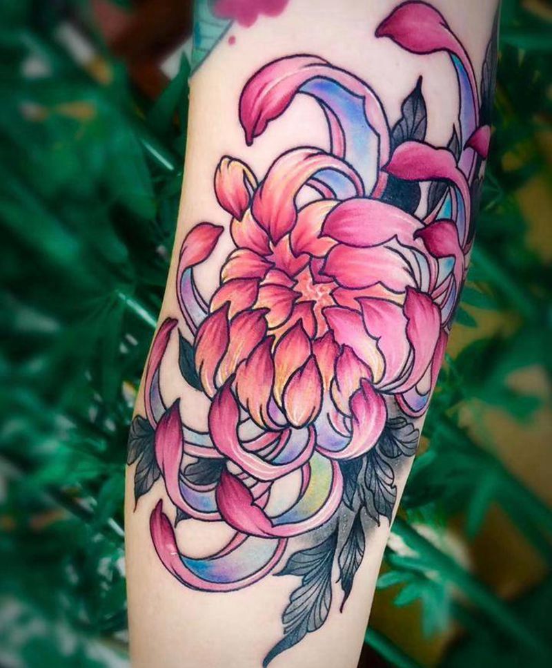 菊花纹身图片_手臂新传统纹身图案