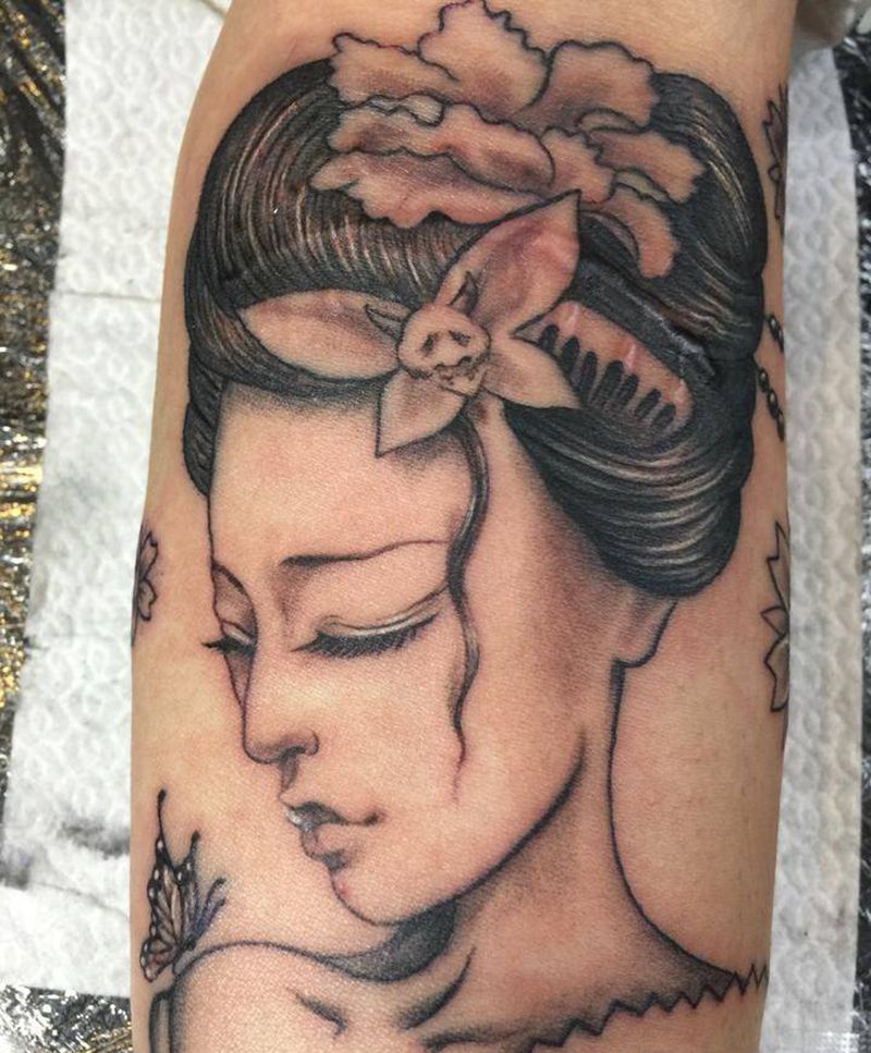 艺妓伤疤遮盖纹身图片_成品手臂欧美写实人物纹身图案