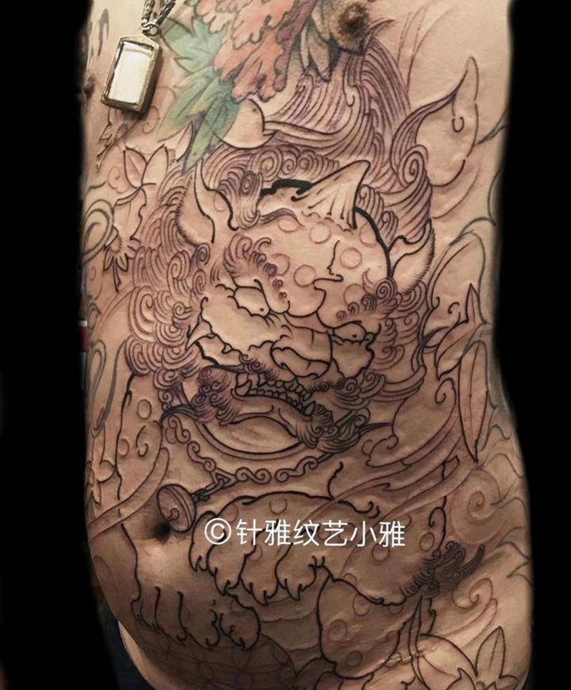 唐狮线条完成纹身图片_