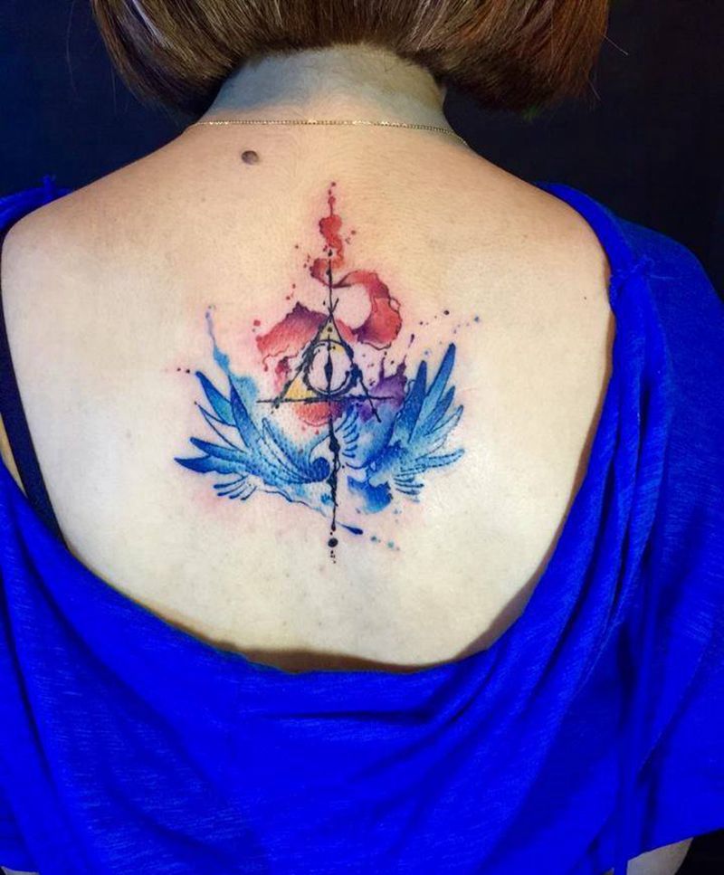 欧美水彩翅膀纹身图片_