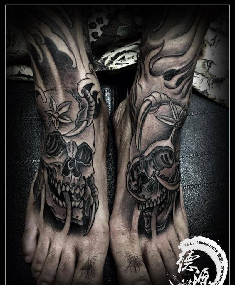 脚面 骷髅纹身图片_成品纹身图案