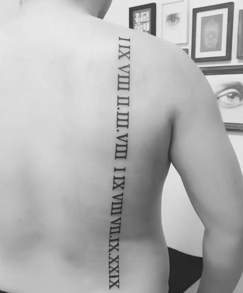罗马数字纹身图片_成品背部欧美字符图腾纹身图案