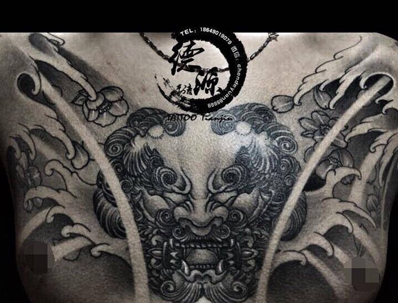 正脸唐狮子纹身图片_