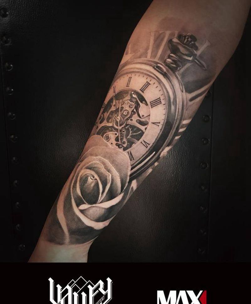 黑灰写实纹身图片_成品原创手臂欧美写实静物植物图腾纹身图案