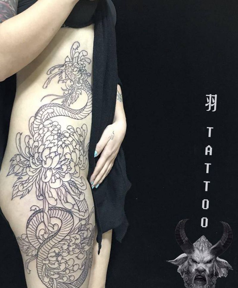 蛇与菊纹身图片_