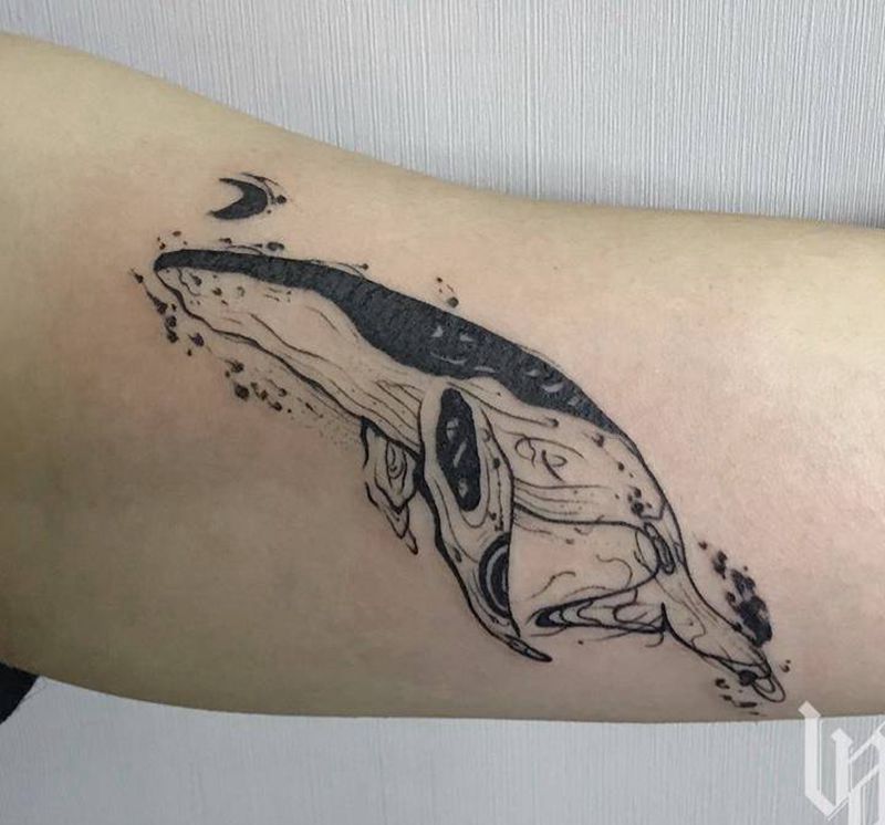 抹香鲸一只纹身图片_手臂New School纹身图案