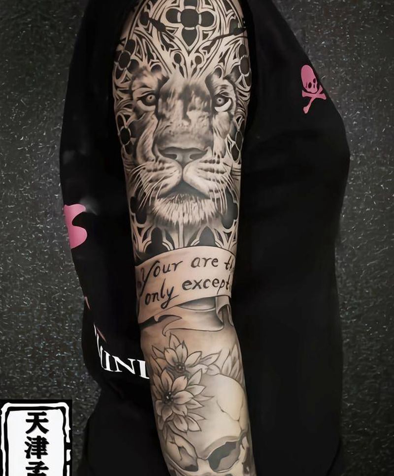 欧美花臂完工纹身图片_手臂欧美写实纹身图案