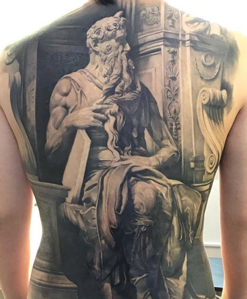 摩西像纹身图片_背部欧美写实纹身图案