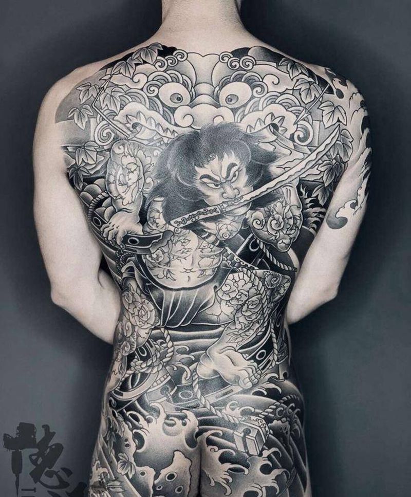 张顺破水门纹身图片_背部新传统纹身图案