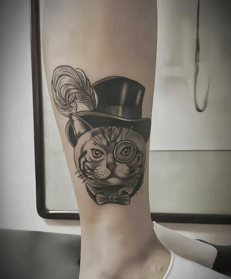 卡通猫，完工纹身图片_腿部New School纹身图案