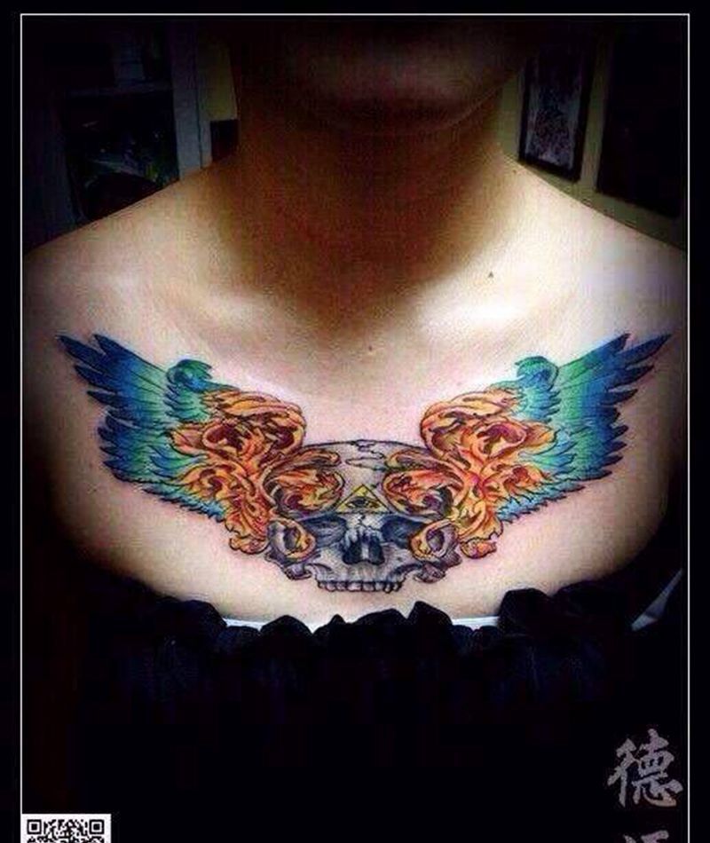 彩色纹身图片_欧美成品胸部纹身图案