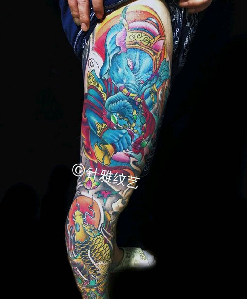 花腿未完成纹身图片_