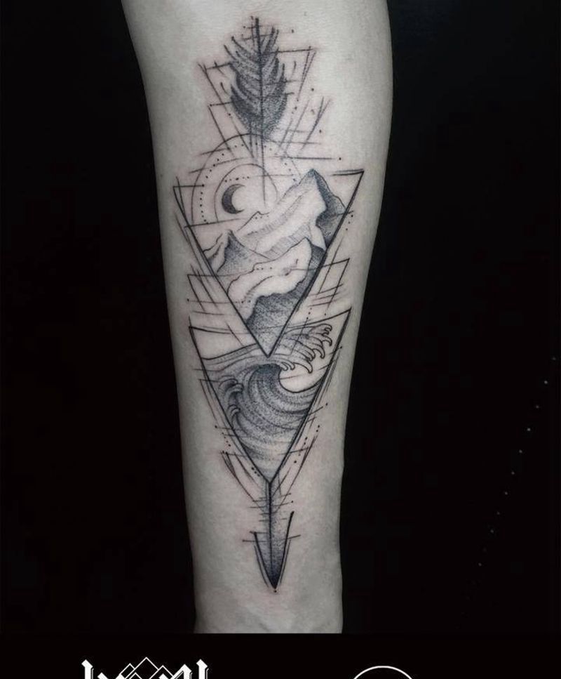 笔触线条纹身图片_成品手臂欧美清新图腾植物静物纹身图案