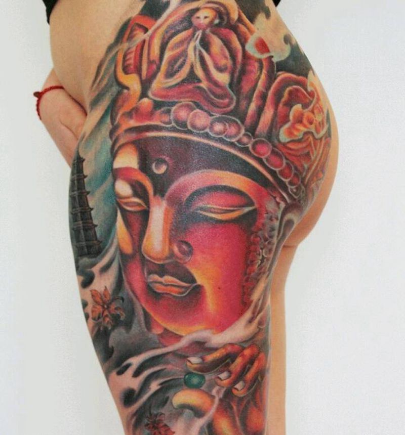 佛纹身图片_传统重彩纹身图案