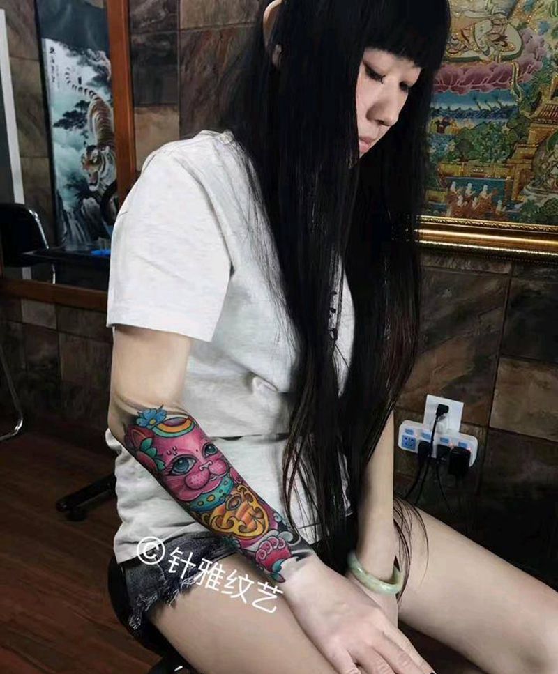 招财猫纹身图片_